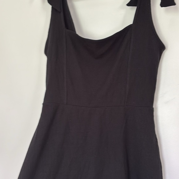 Reformation Ribbed Black Mini Short Dress with tie bow straps square neck Large - Picture 5 of 10